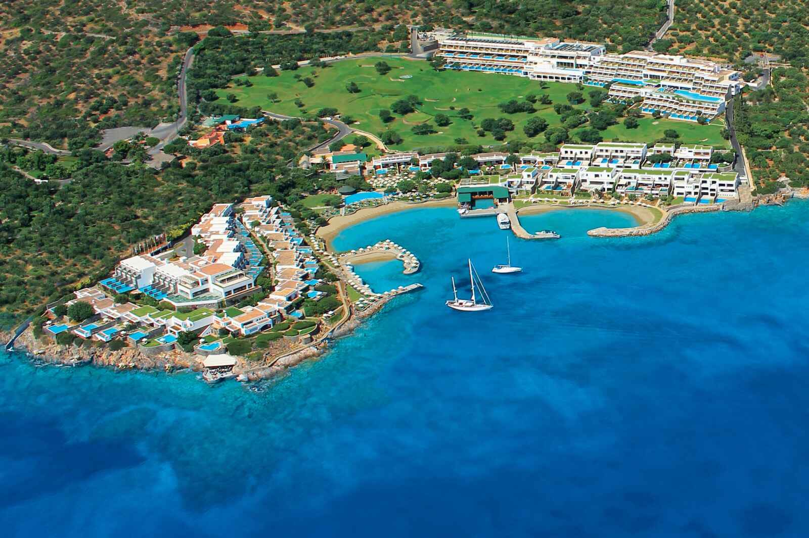 Vue aérienne, Porto Elounda Golf & Spa Resort, Crète, Grèce