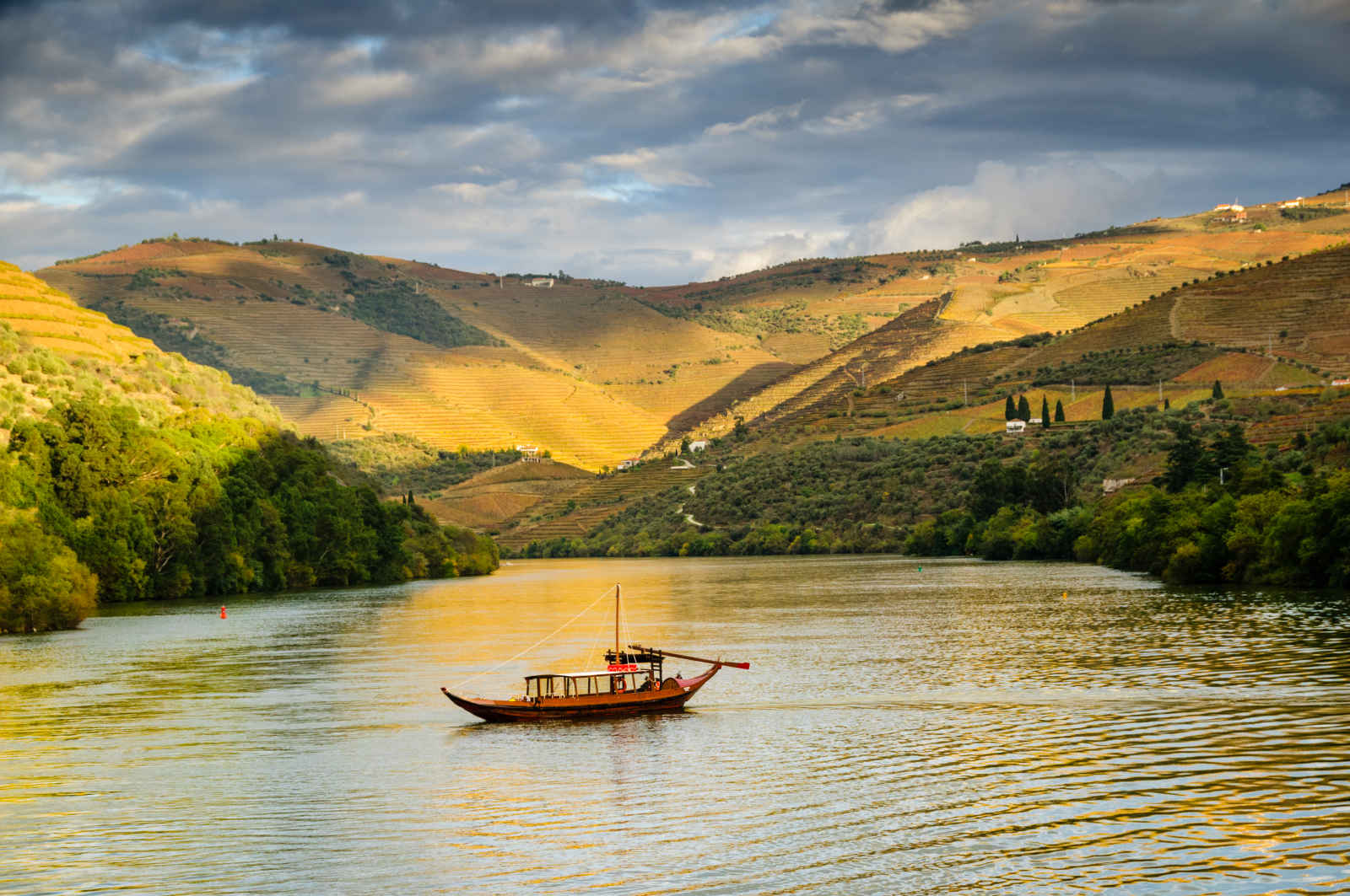 Bateau sur rivière (fleuve Douro), vallée du Douro, Portugal