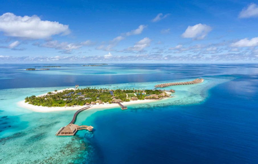 Vue aérienne, hôtel Hurawalhi Island Resort & Spa, atoll de Lhaviyani, Maldives