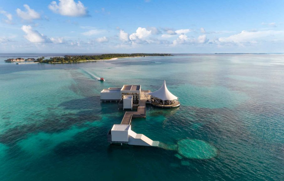 Vue aérienne Edge Restaurant, Niyama Private Island, atoll de Dhaalu, Maldives