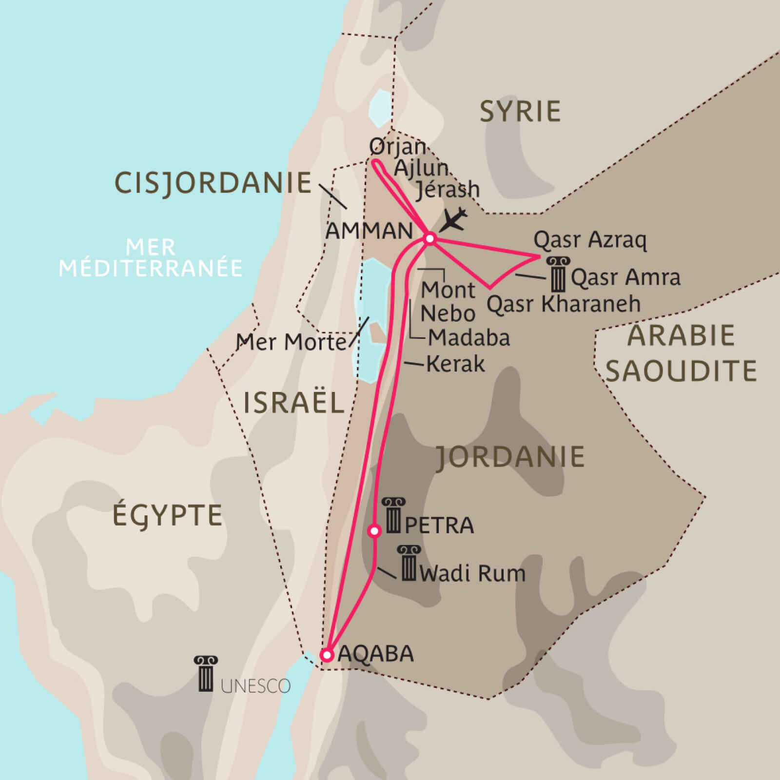 Carte Terres sacrées de Jordanie en 8 nuits et en privé