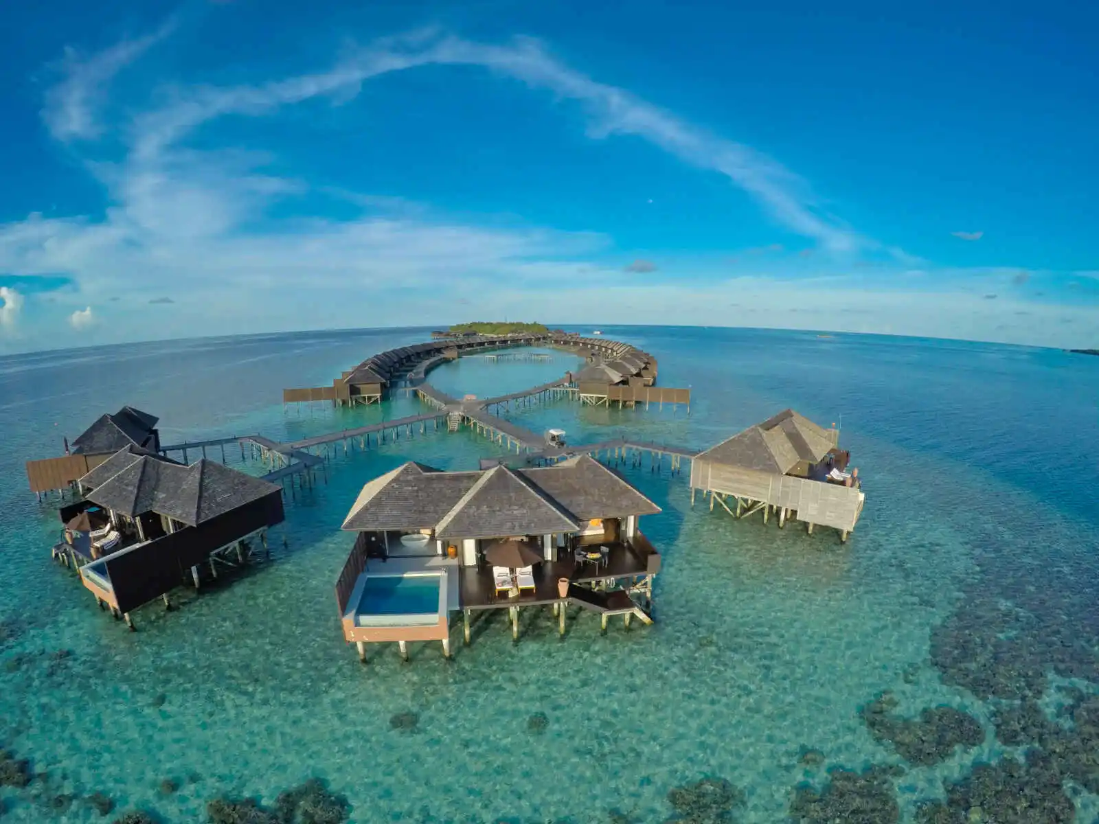 Vue aérienne, Villa sur pilotis, Lily Beach Resort & Spa, Maldives