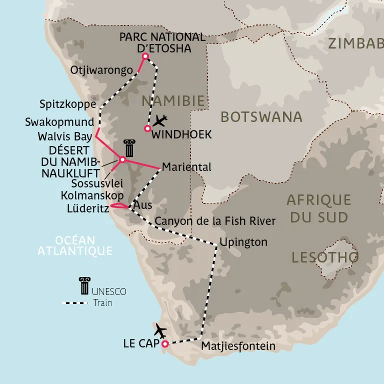 Carte L’Afrique australe du Shongololo Express