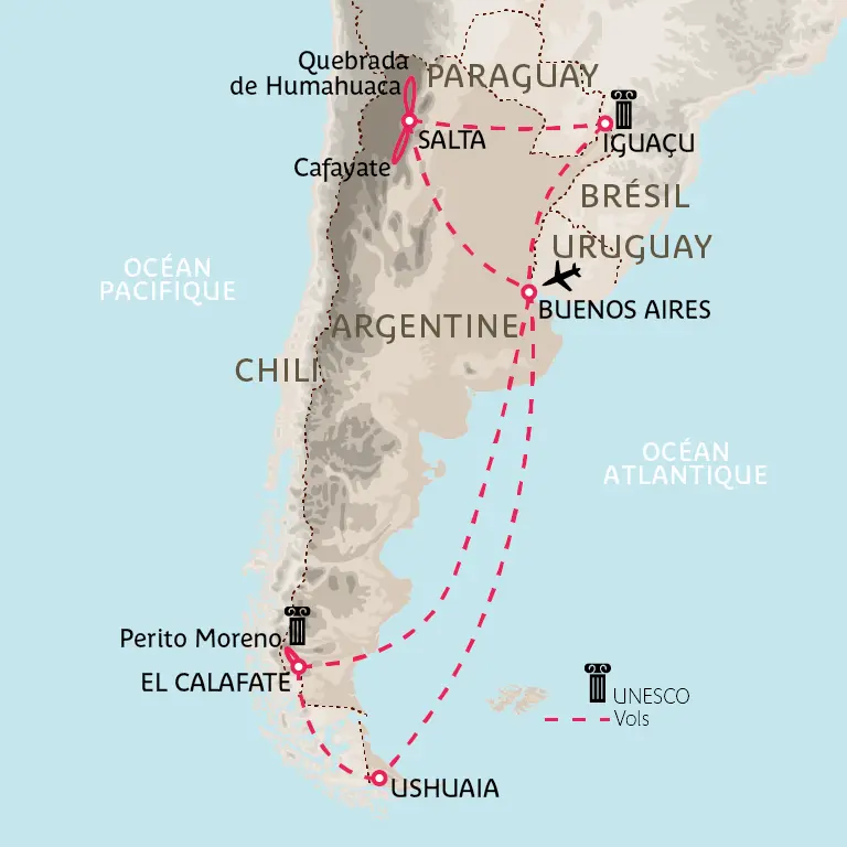 Carte L’Argentine du Nord au Sud