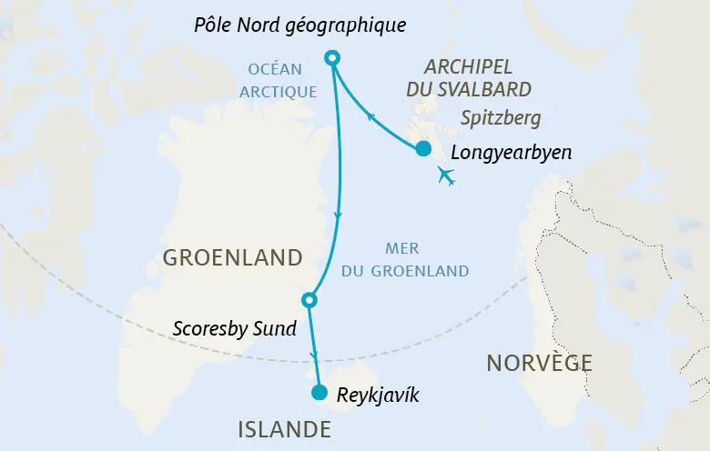 Carte Le pôle Nord géographique et le Scoresby Sund