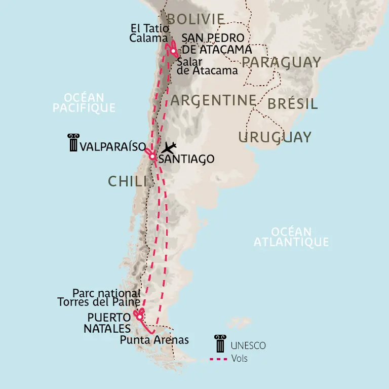 Carte Chili du nord au Sud