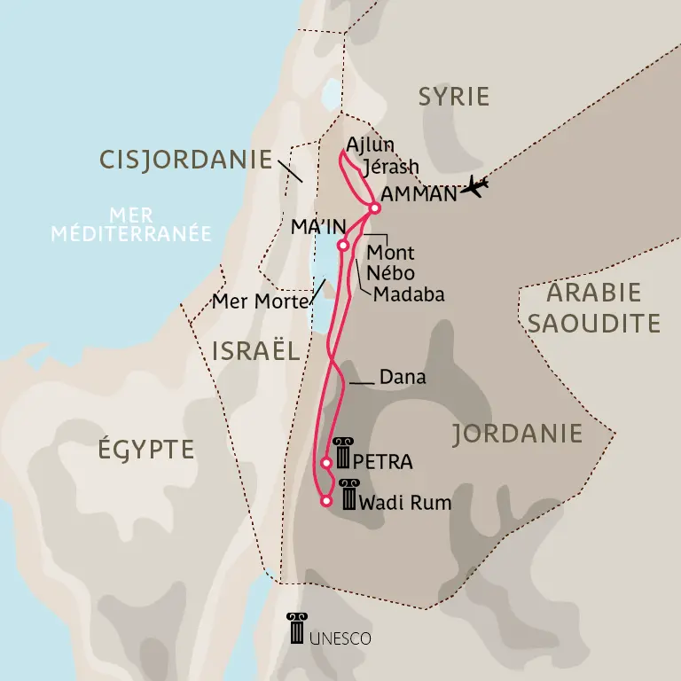 Carte Mezzés et désert jordaniens