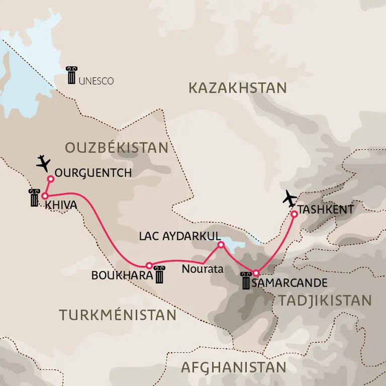 Carte Majestueuses cités ouzbeks