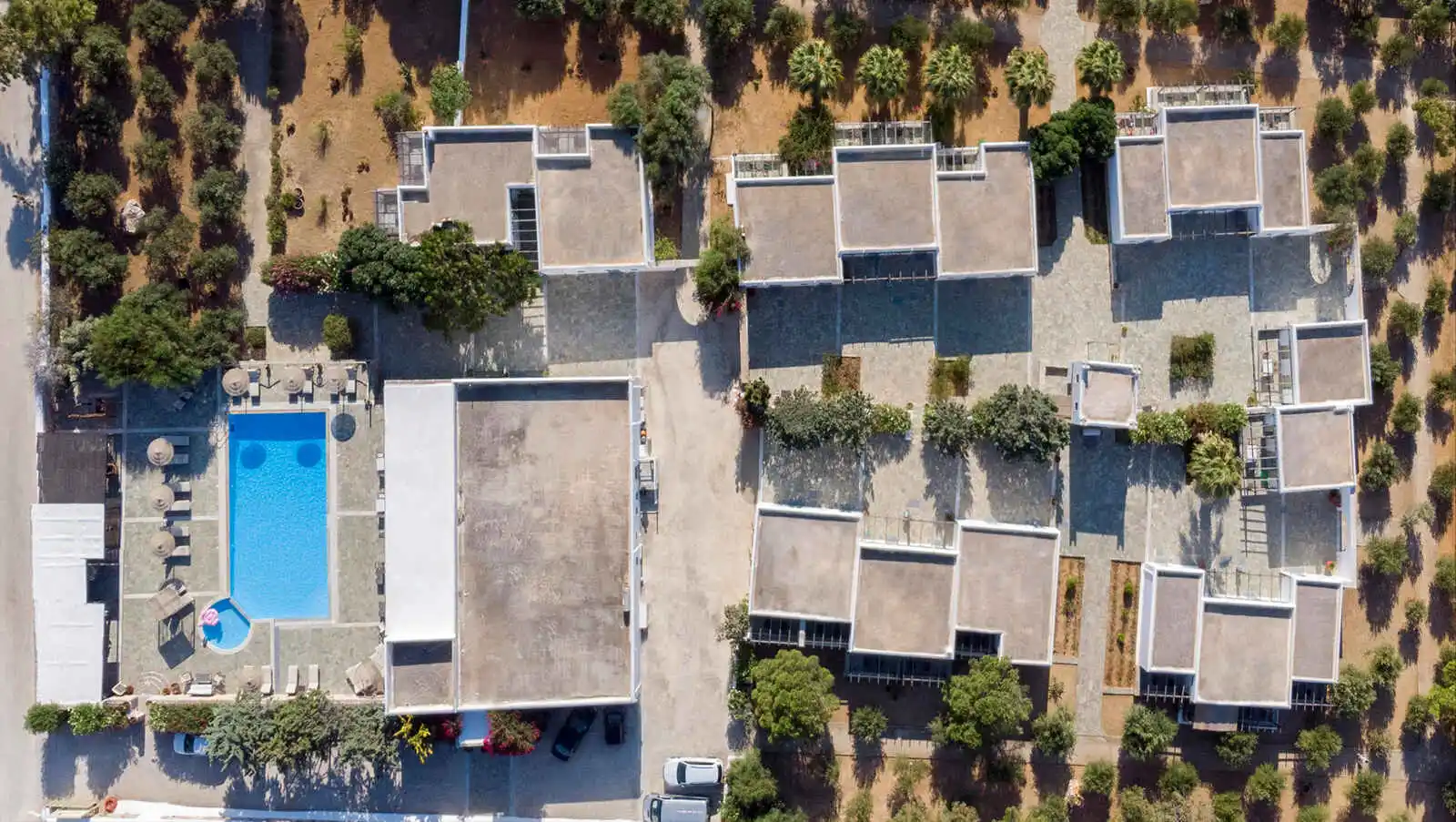 Vue aérienne de l'hôtel, hôtel Parosland, Aliki, Grèce