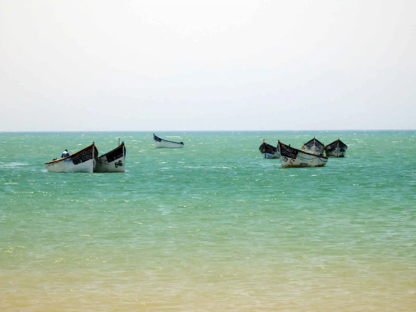 Bateaux de pêcheurs près de Dakhla, Maroc