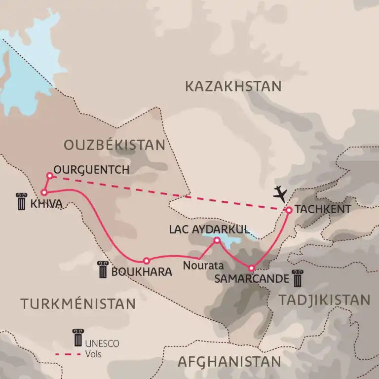 Carte Majestueuses cités ouzbeks en privé