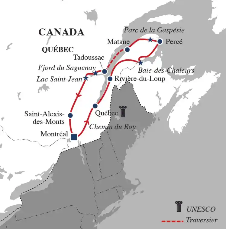 Carte De Montréal à la Gaspésie