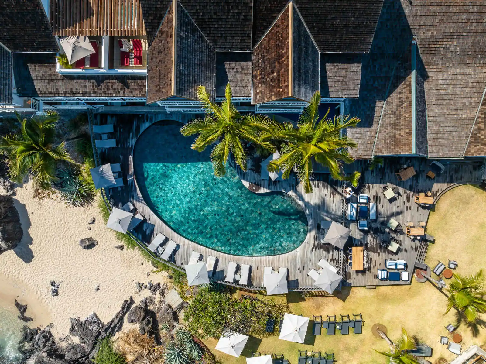 Vue aérienne de la piscine de l'hôtel, hôtel Boucan Canot