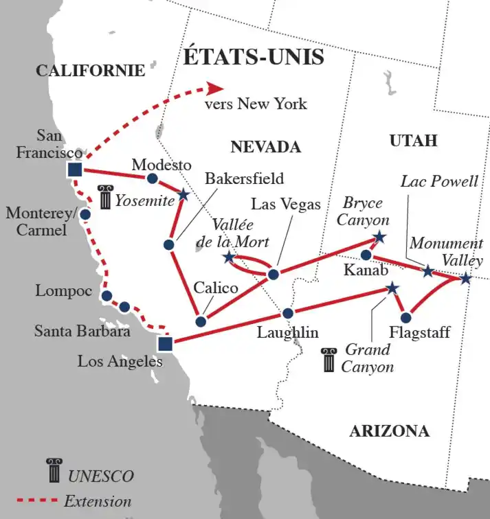 Carte L’essentiel de l’Ouest américain et la Californie