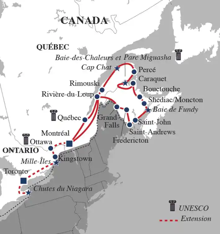 Carte Acadie & Gaspésie, l’Est authentique, et l’Ontario