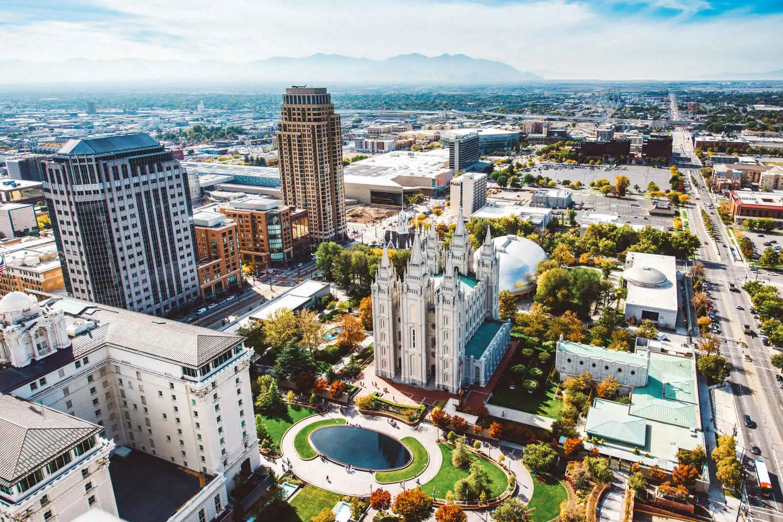 Vue aérienne sur Temple Square, Salt Lake City