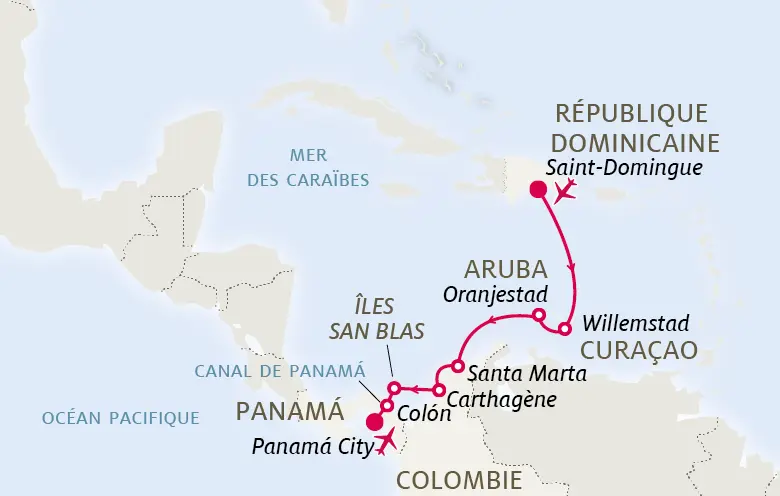 Carte Curaçao, Aruba, Colombie & Panamá