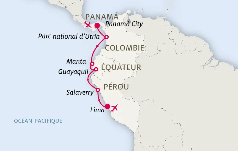 Carte Panamá, Colombie, Équateur & Pérou