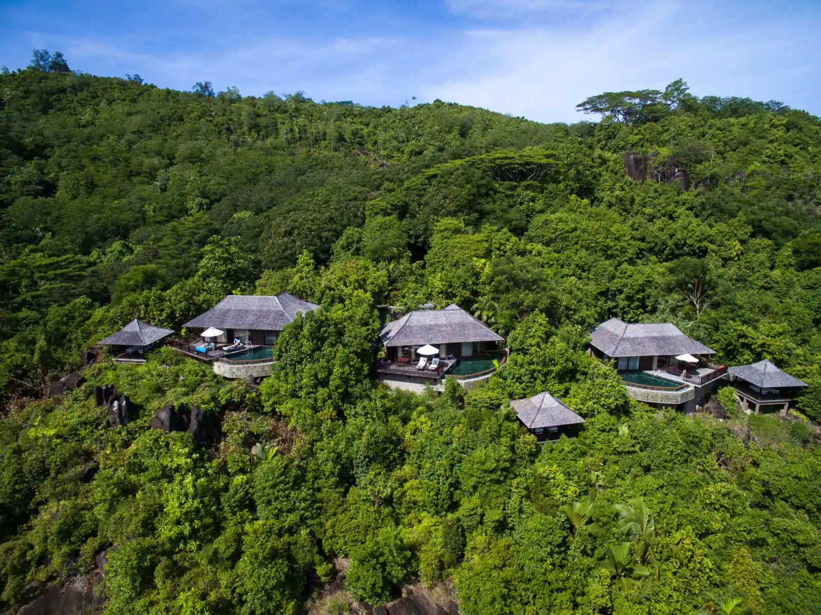 Vue aérienne villas montagne, Constance Ephelia Seychelles, Seychelles