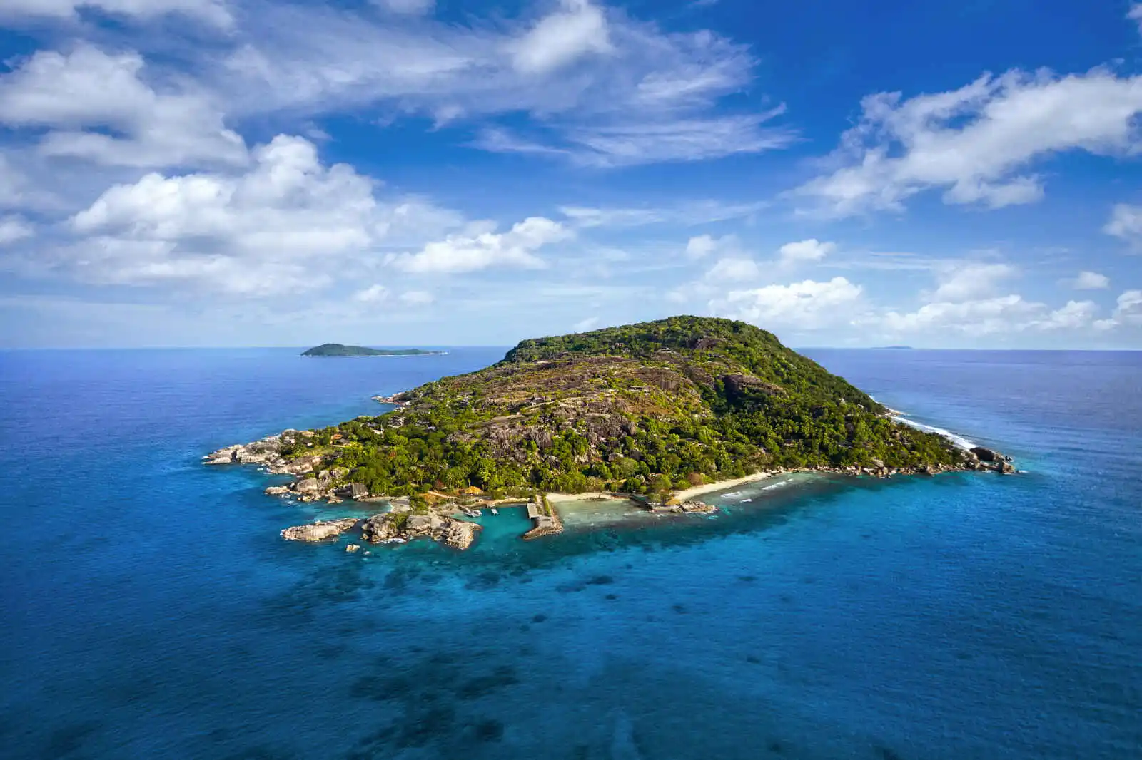 Vue aérienne de l'île, Six Senses Zil Pasyon, Seychelles
