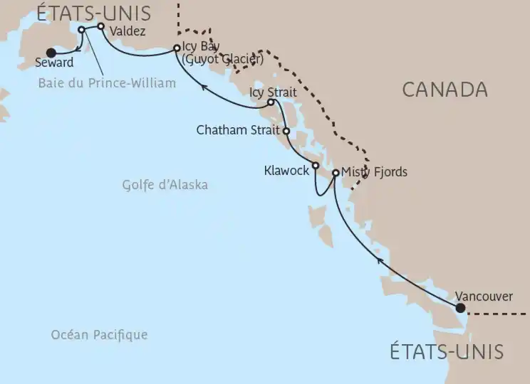 Carte Passage intérieur de l’Alaska : les fjords de la Grande Terre