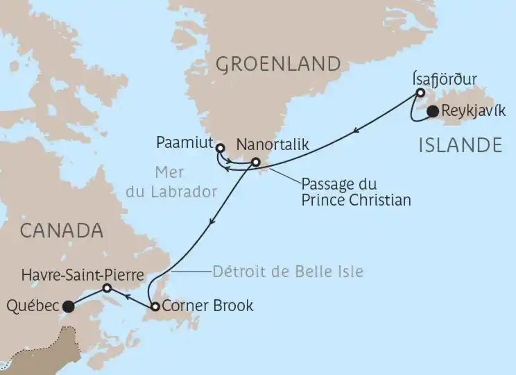 Carte Islande, Groenland et Québec