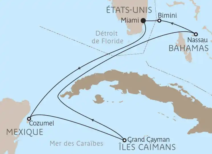Carte Bahamas, Mexique & Îles Caïmans