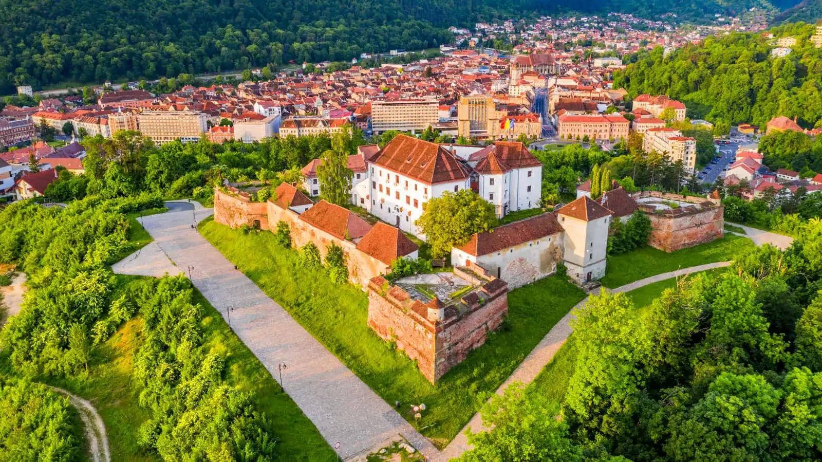 Vue aérienne de la citadelle de Brasov, Transylvanie, Roumanie
