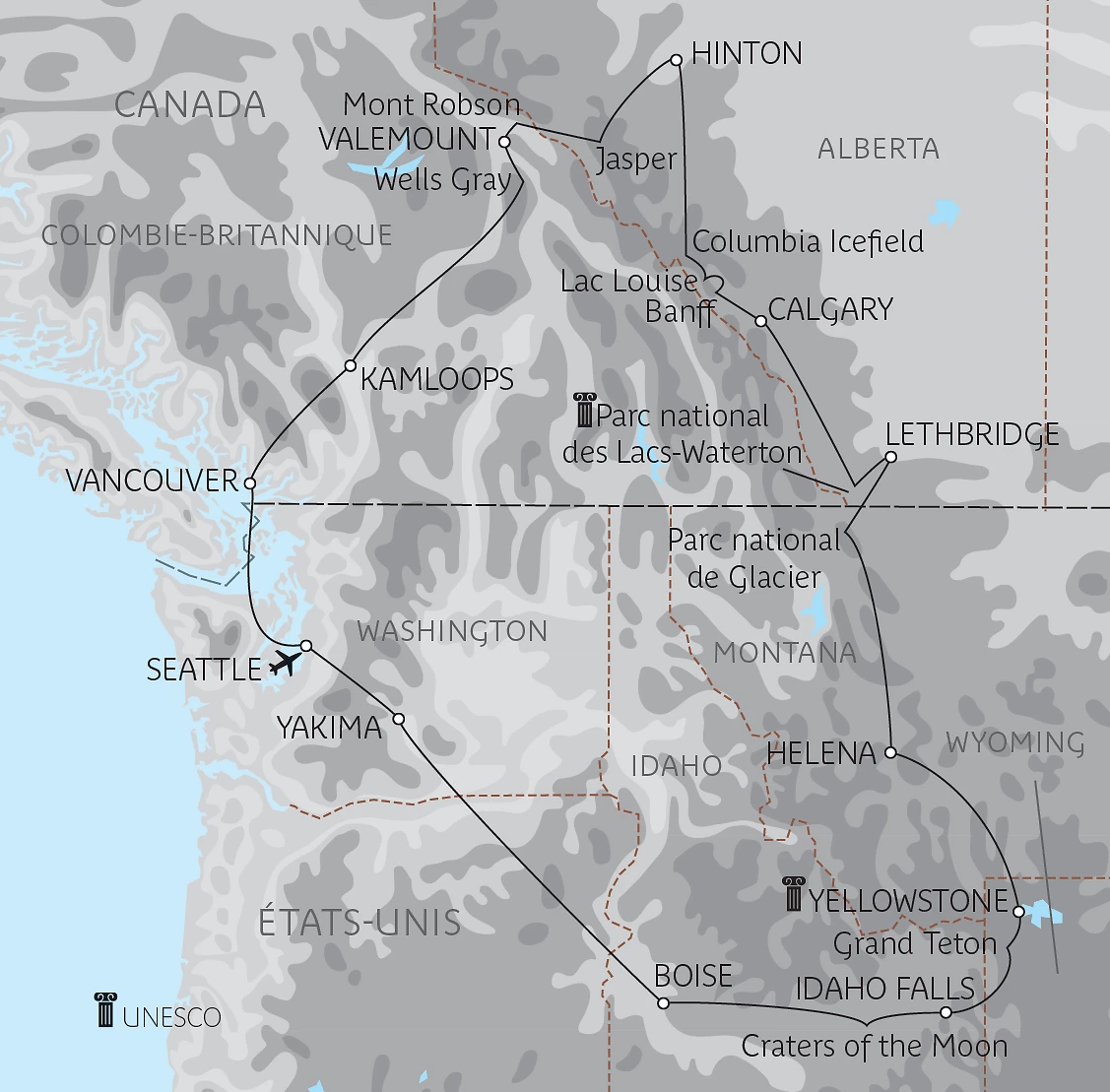 Carte L’essentiel des Rocheuses canadiennes et américaines