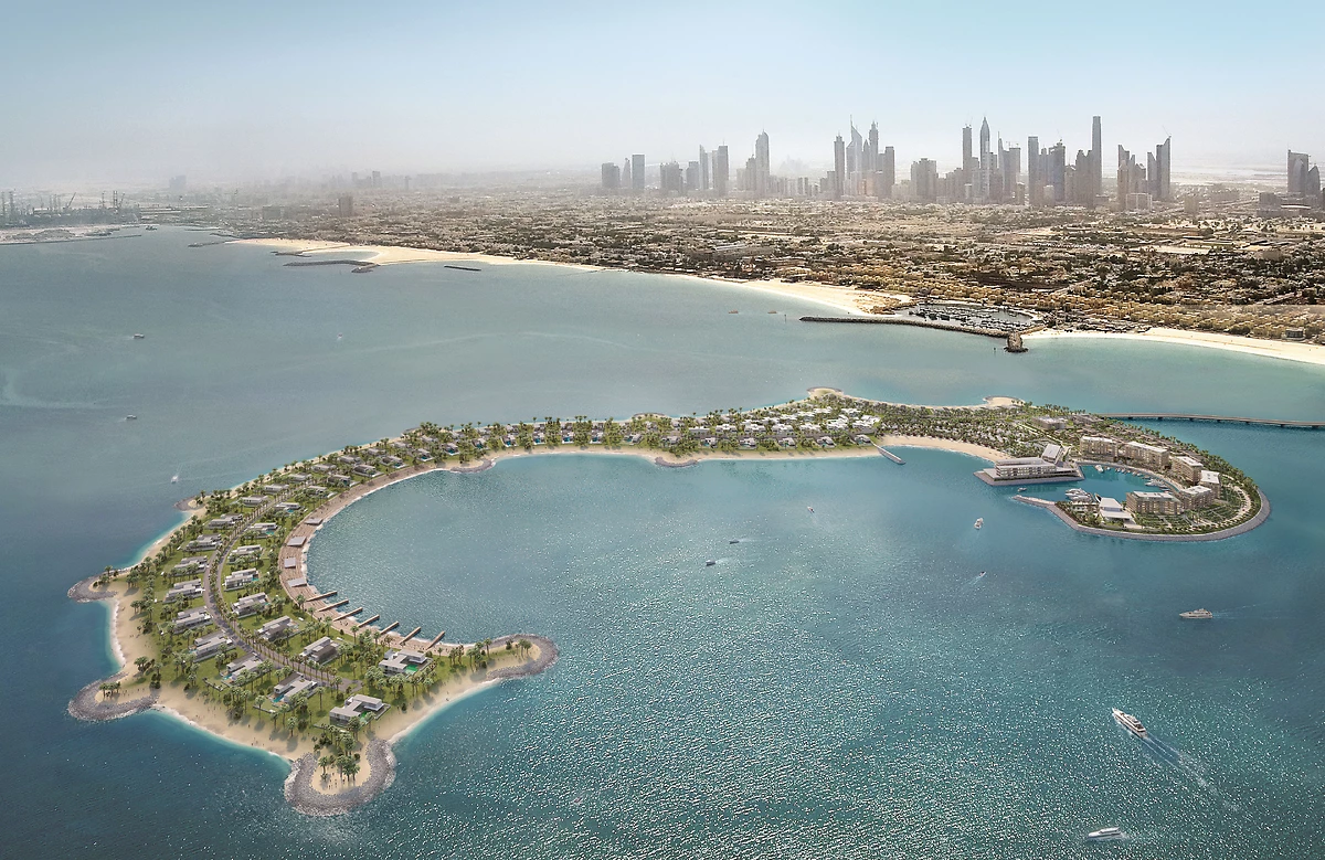 Vue aérienne Jumeirah bay Island, Bulgari Resort Dubai, Emirats Arabes Unis