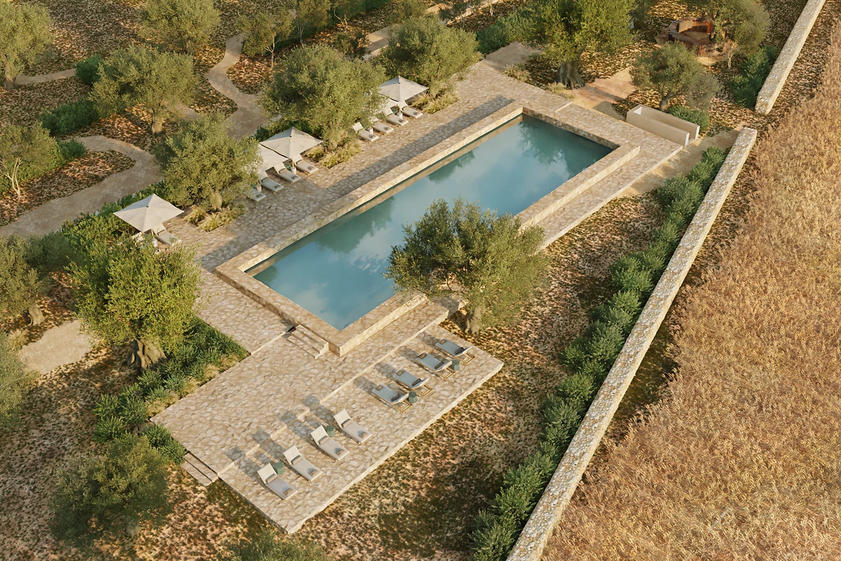 Piscine dans les jardins du domaine, Vestige Son Vell
