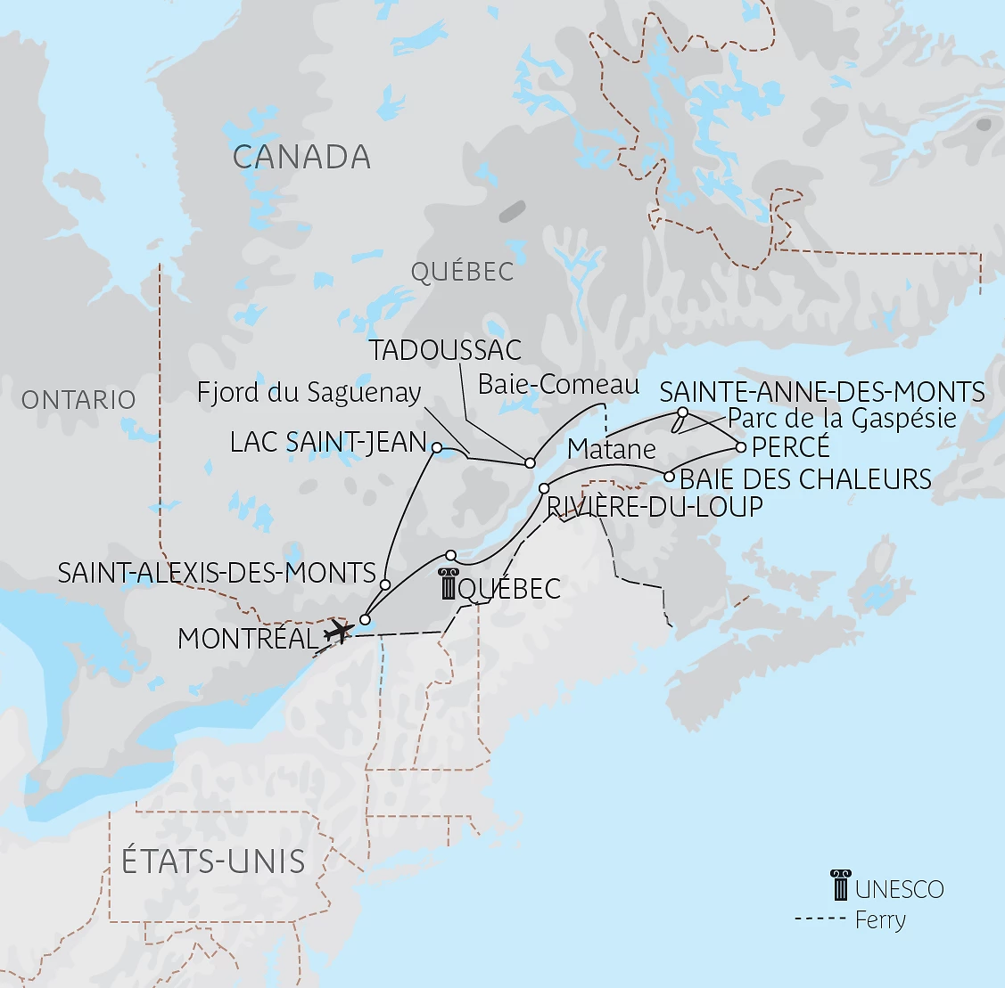 Carte De Montréal à la Gaspésie