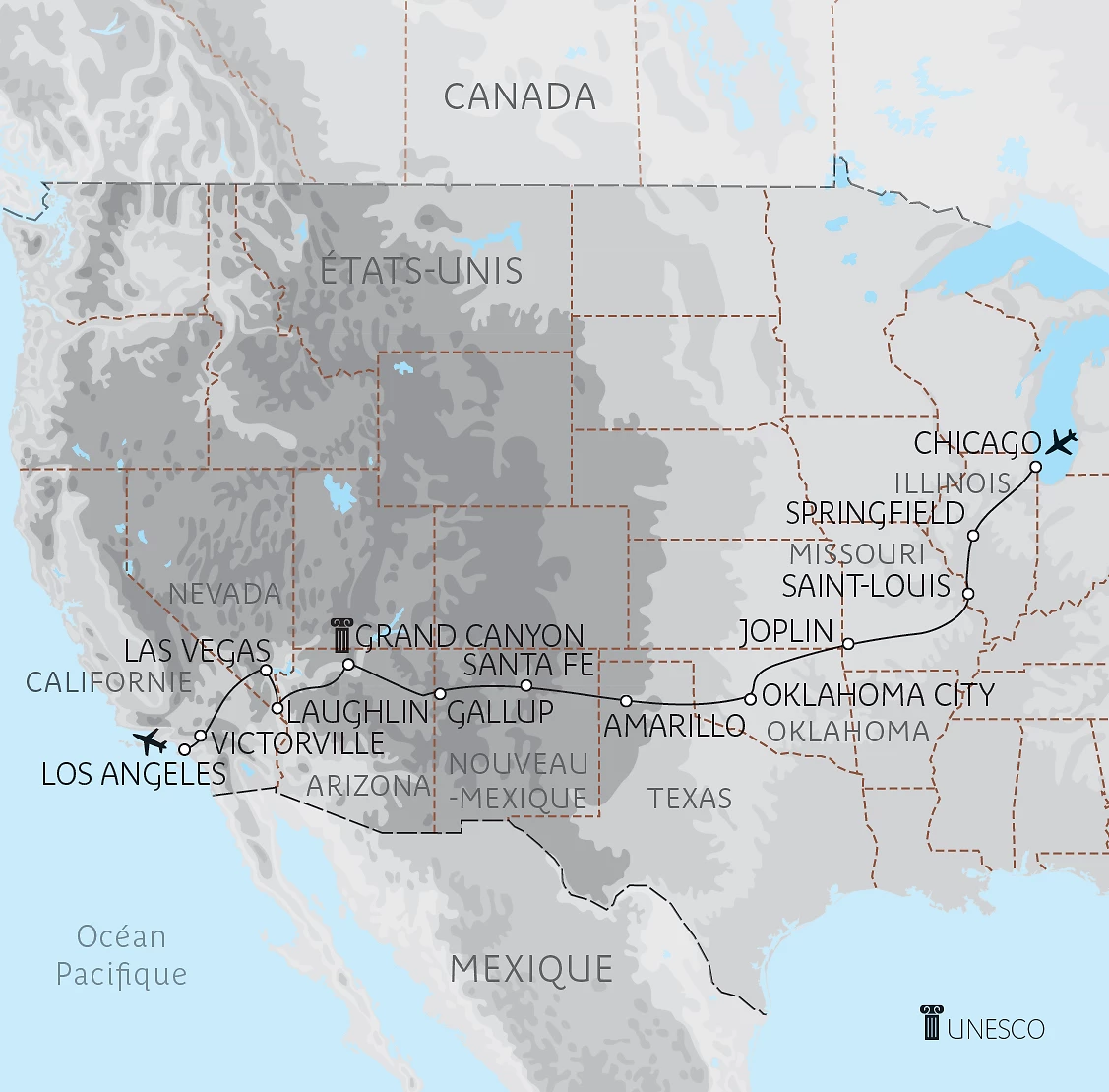 Carte La Route 66 à moto