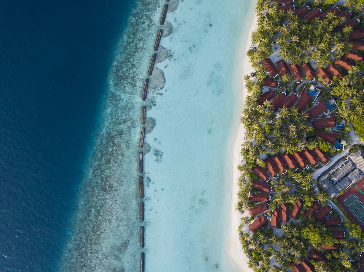 Vue aérienne villas, Kurumba Maldives, Maldives