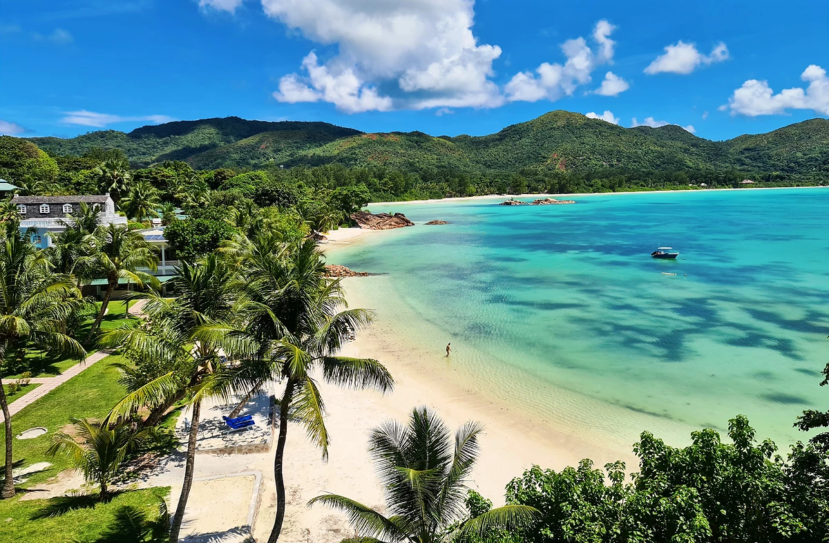 Vue aérienne plage, Hotel L'Archipel, Seychelles