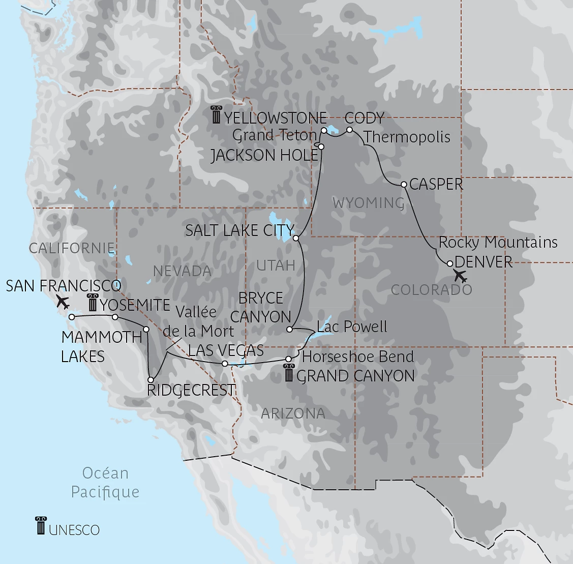 Carte Des Rocheuses au Pacifique
