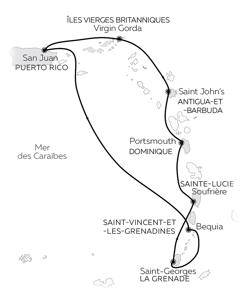 Carte Yachting à travers les Caraïbes