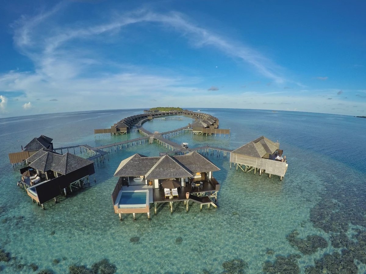 Vue aérienne, Villa sur pilotis, Lily Beach Resort & Spa, Maldives