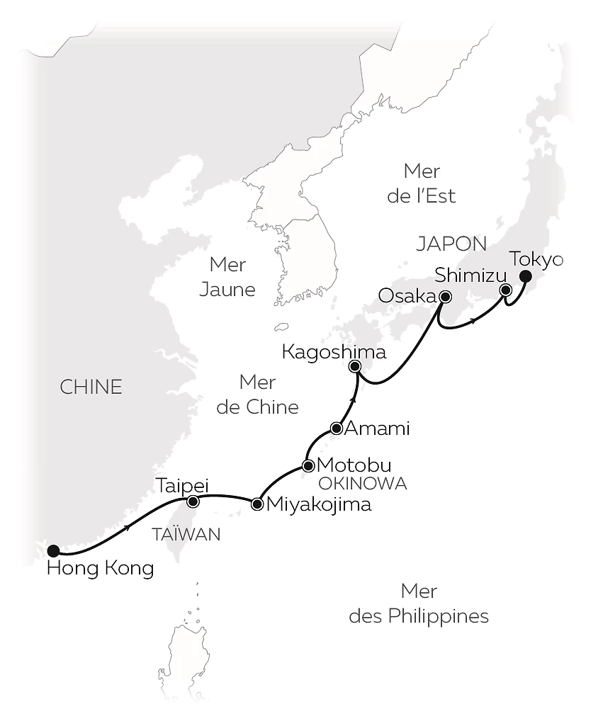 Carte Yachting de Hong Kong à Tokyo