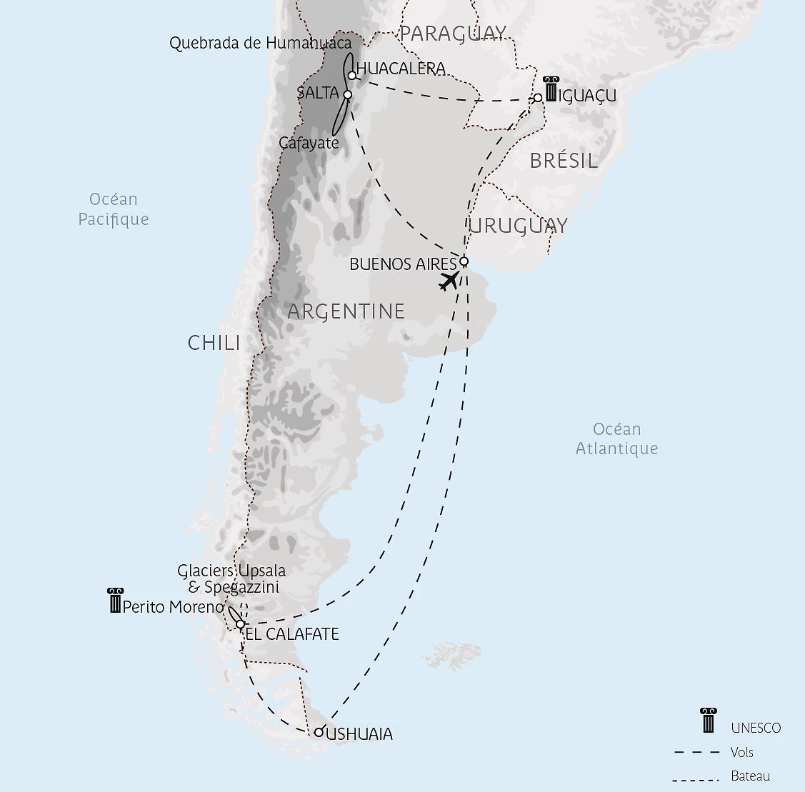 Carte L’Argentine du nord au sud
