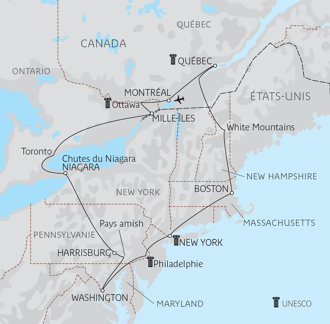 Carte Les joyaux du Canada et des États-Unis en petit groupe