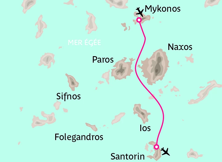 Carte Combiné cyclades : Mykonos & Santorin