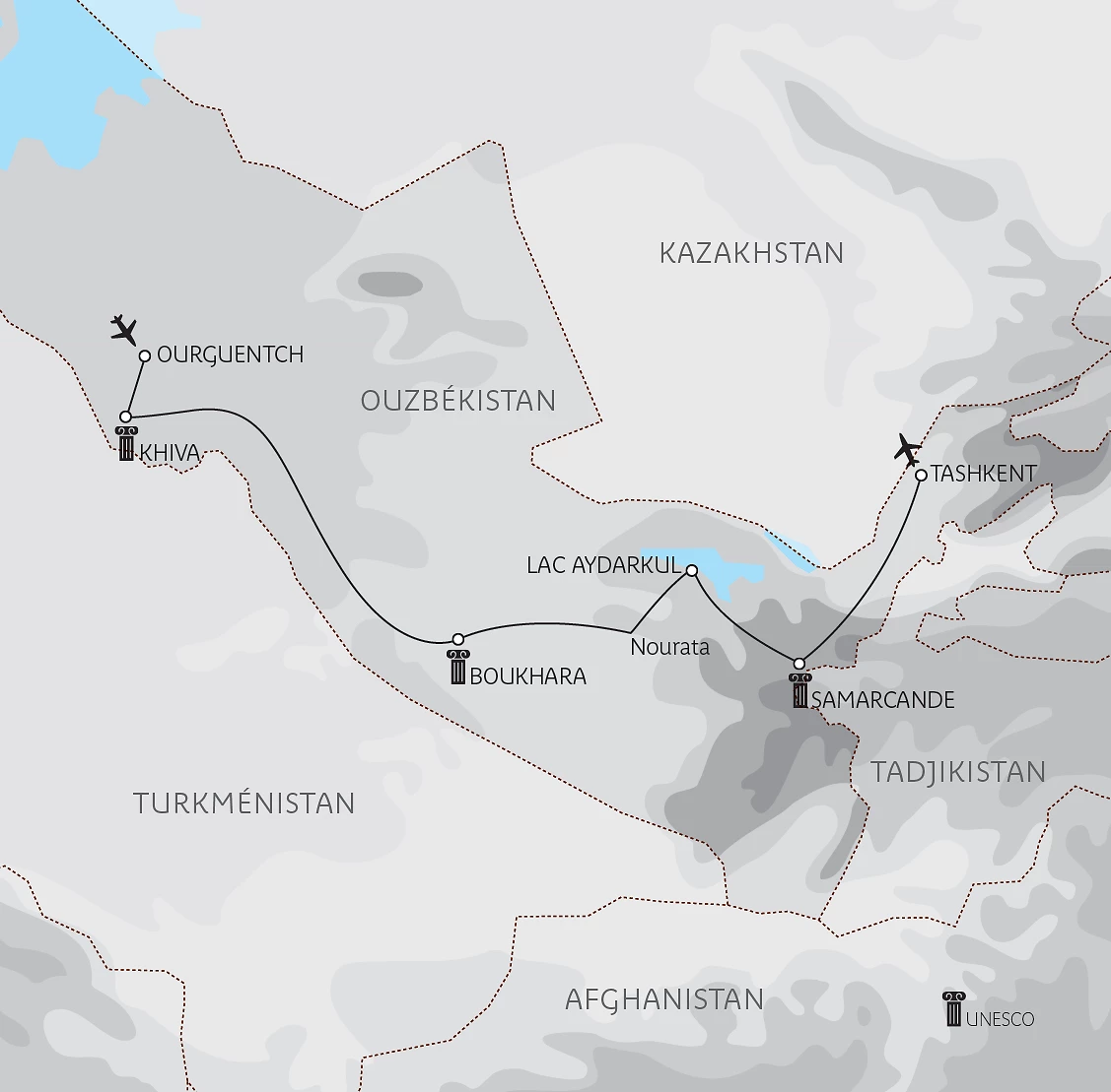 Carte Majestueuses cités ouzbèkes en privé