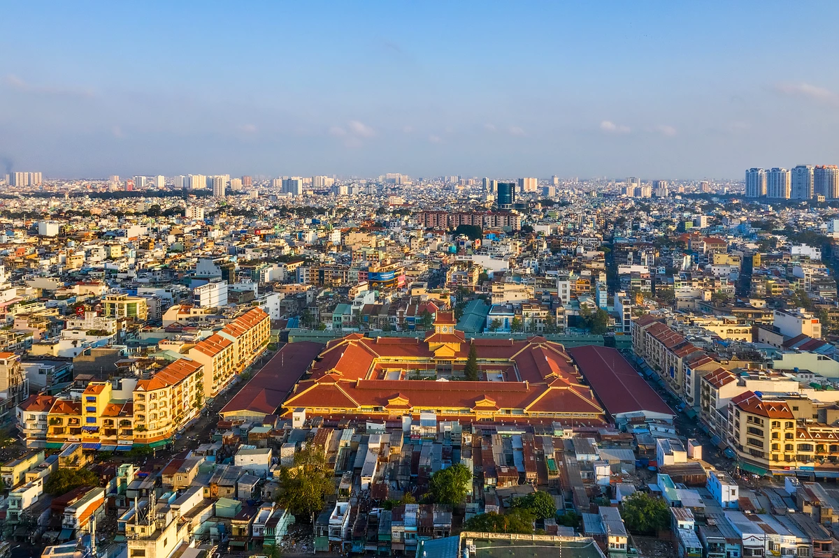 Vue aérienne, Marché Binh Tay, Ho-Chi-Minh Ville, Vietnam