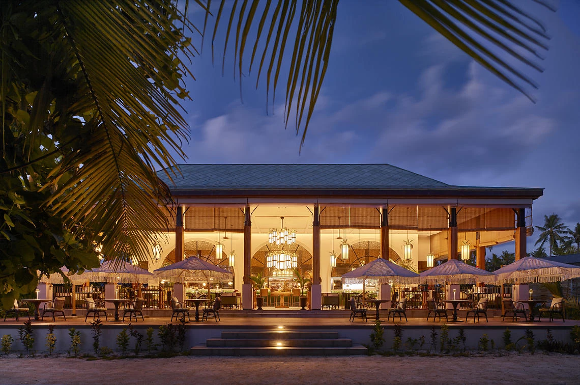 Vue extérieure du restaurant La Maison des Epices, Waldorf Astoria Seychelles Platte Island