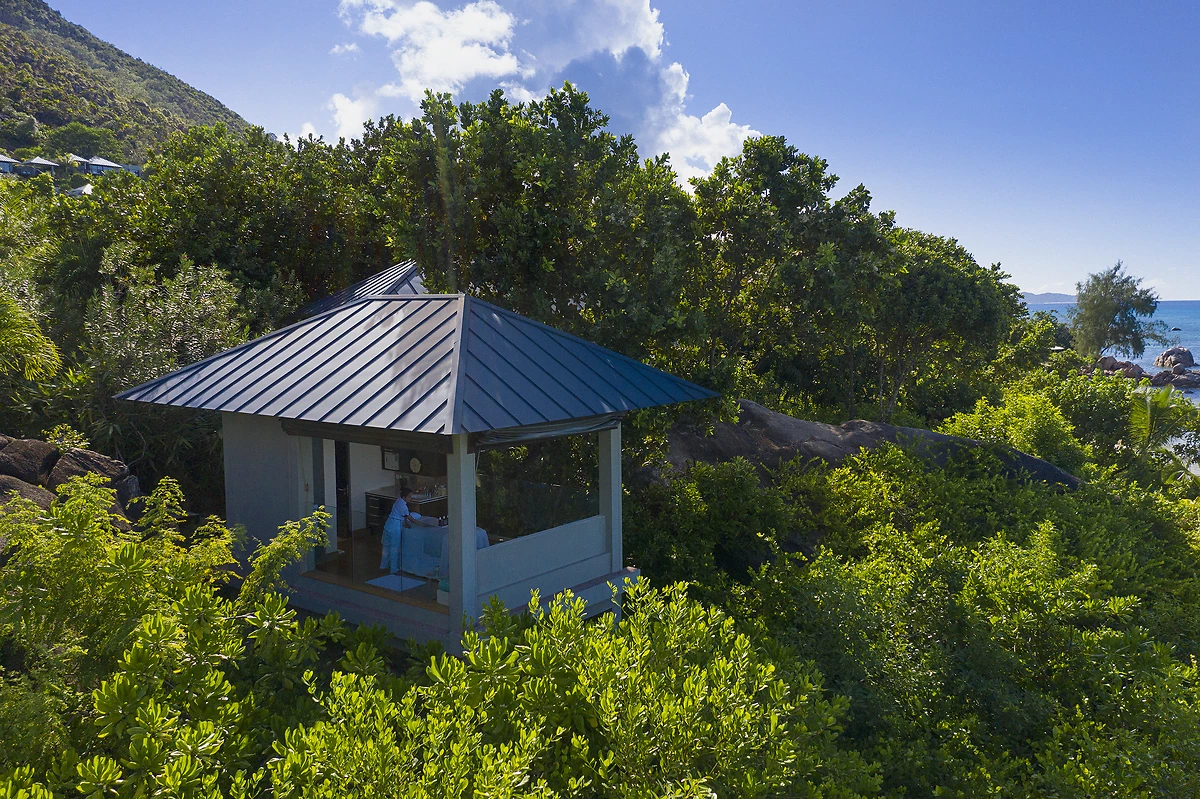Vue aérienne du Spa, Raffles Seychelles, Seychelles