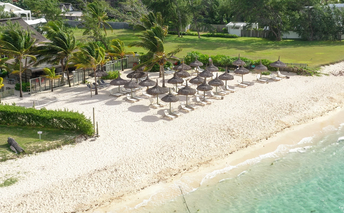 Vue aérienne de la plage, Friday Attitude, Île Maurice