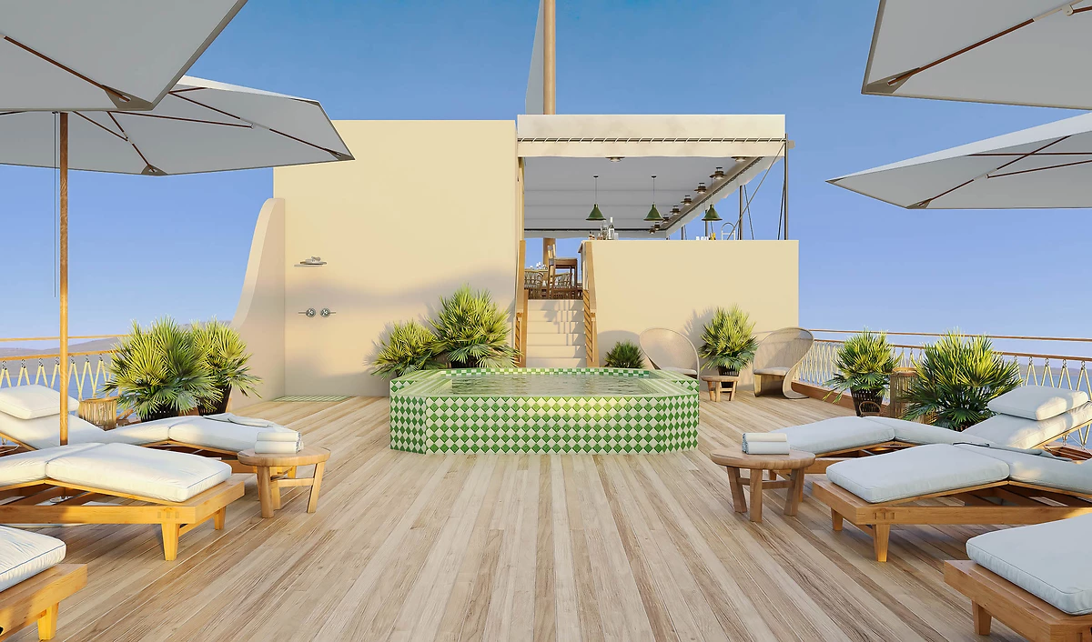 Terrasse avec la piscine, Gaïa Dahabeya, Nil, Égypte