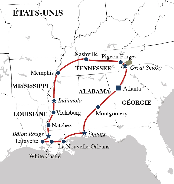Carte Le vieux Sud et la musique en privé