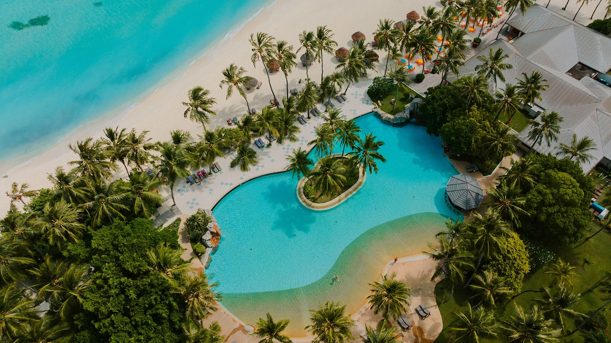 Vue aérienne de la piscine de l'hôtel, Villa Park, Sun Island